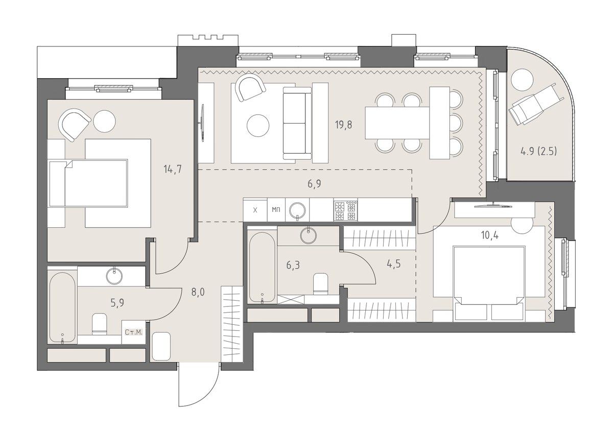 Планировка 79.0 м²