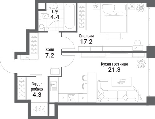 Планировка 54.4 м²