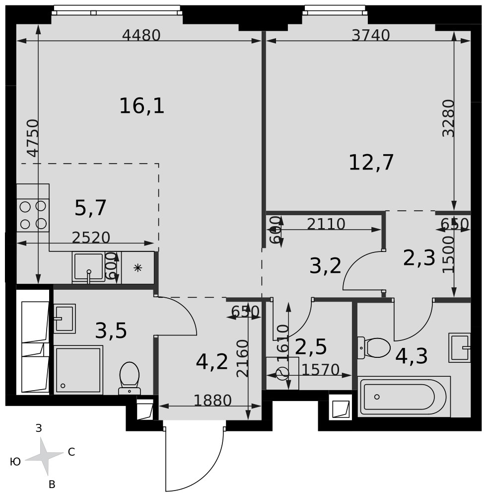 Планировка 54.5 м²