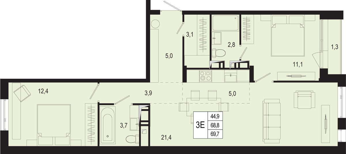 Планировка 68.8 м²