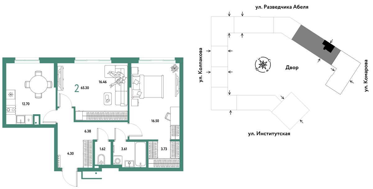 Планировка 65.3 м²