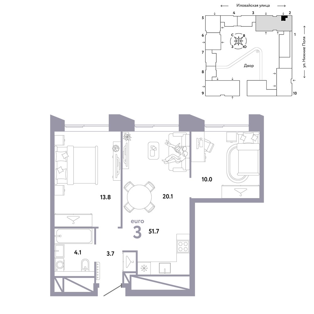 Планировка 51.7 м²