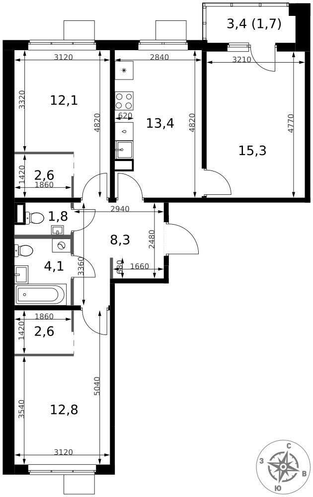 Планировка 74.7 м²