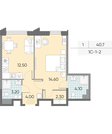 Планировка 40.7 м²
