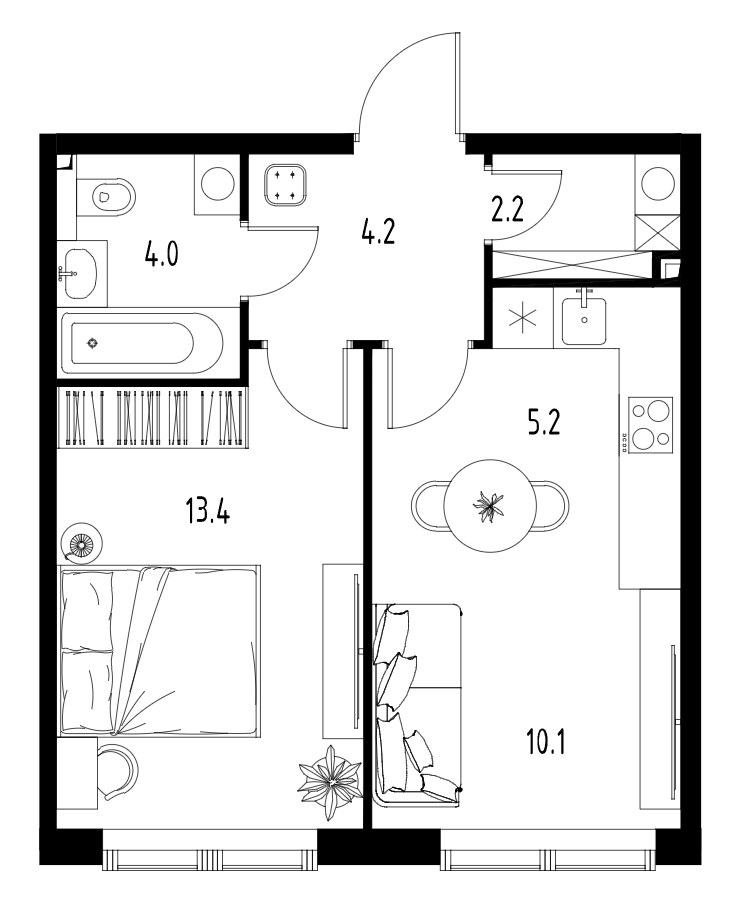 Планировка 39.0 м²