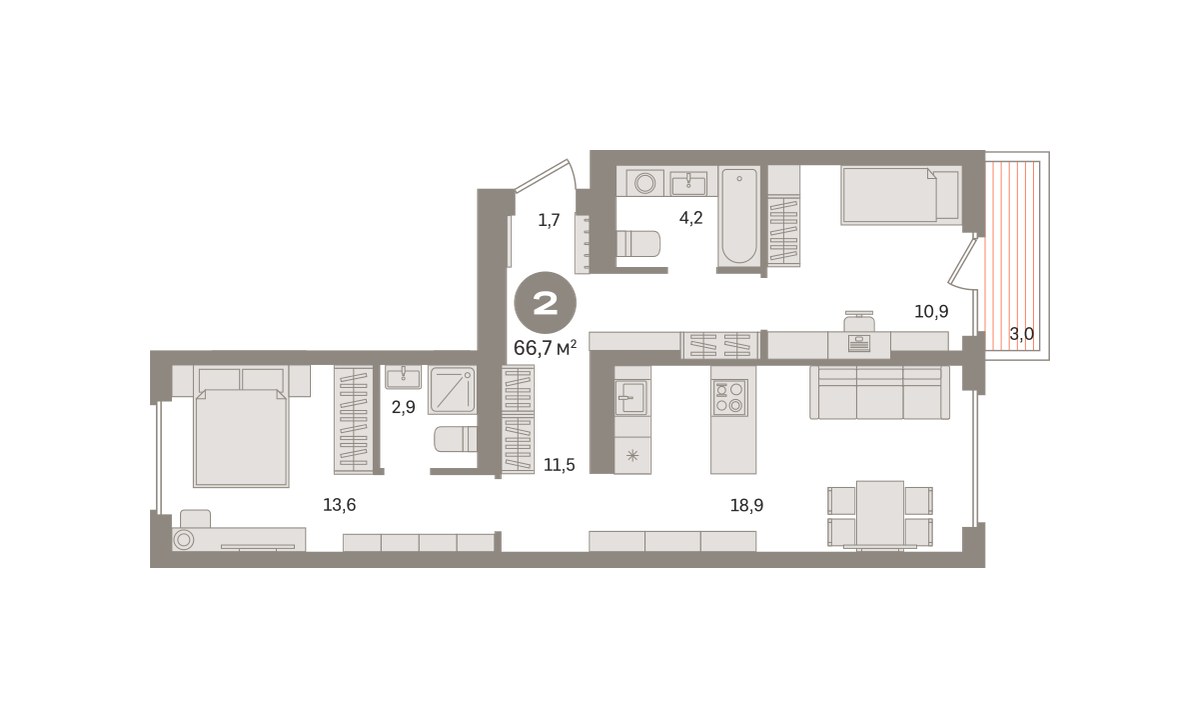 Планировка 66.71 м²