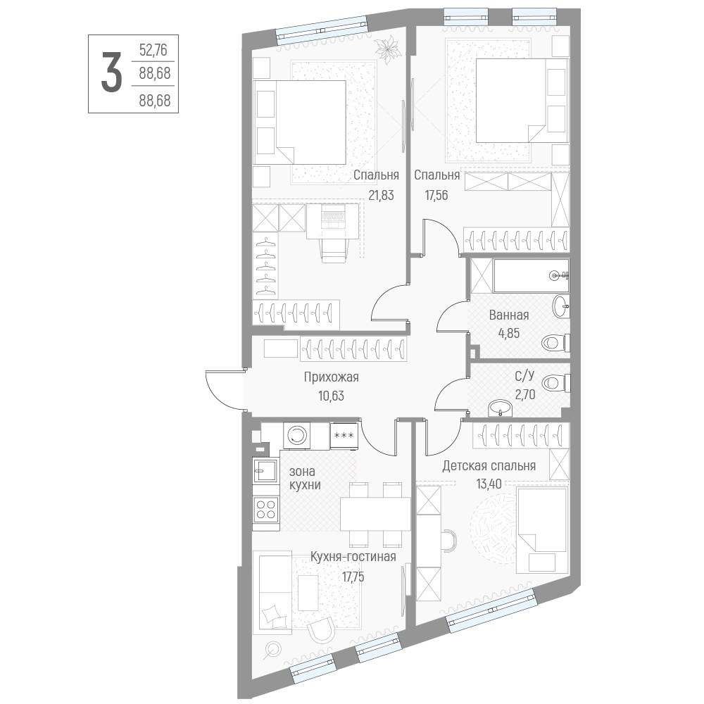 Планировка 88.8 м²
