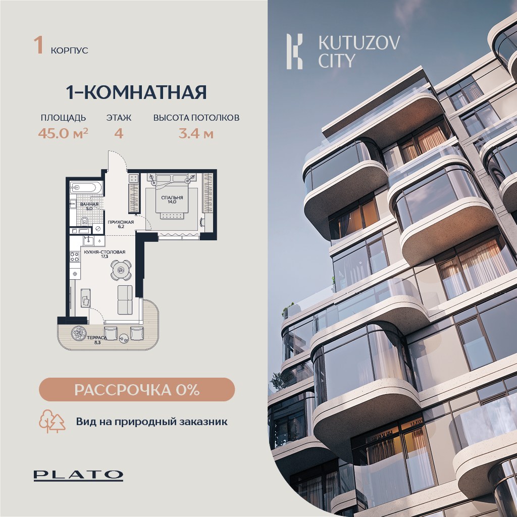 Планировка 44.6 м²