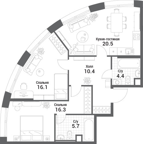 Планировка 73.4 м²