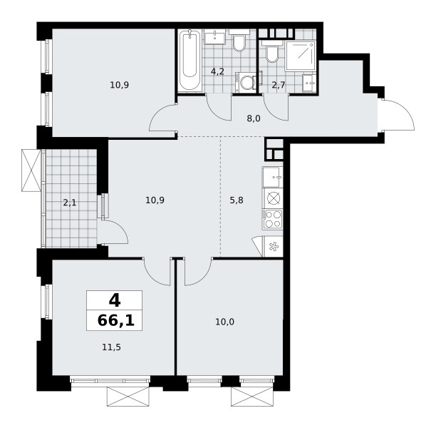Планировка 66.1 м²