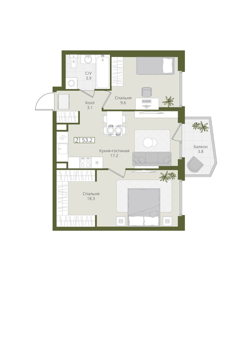 Планировка 53.2 м²