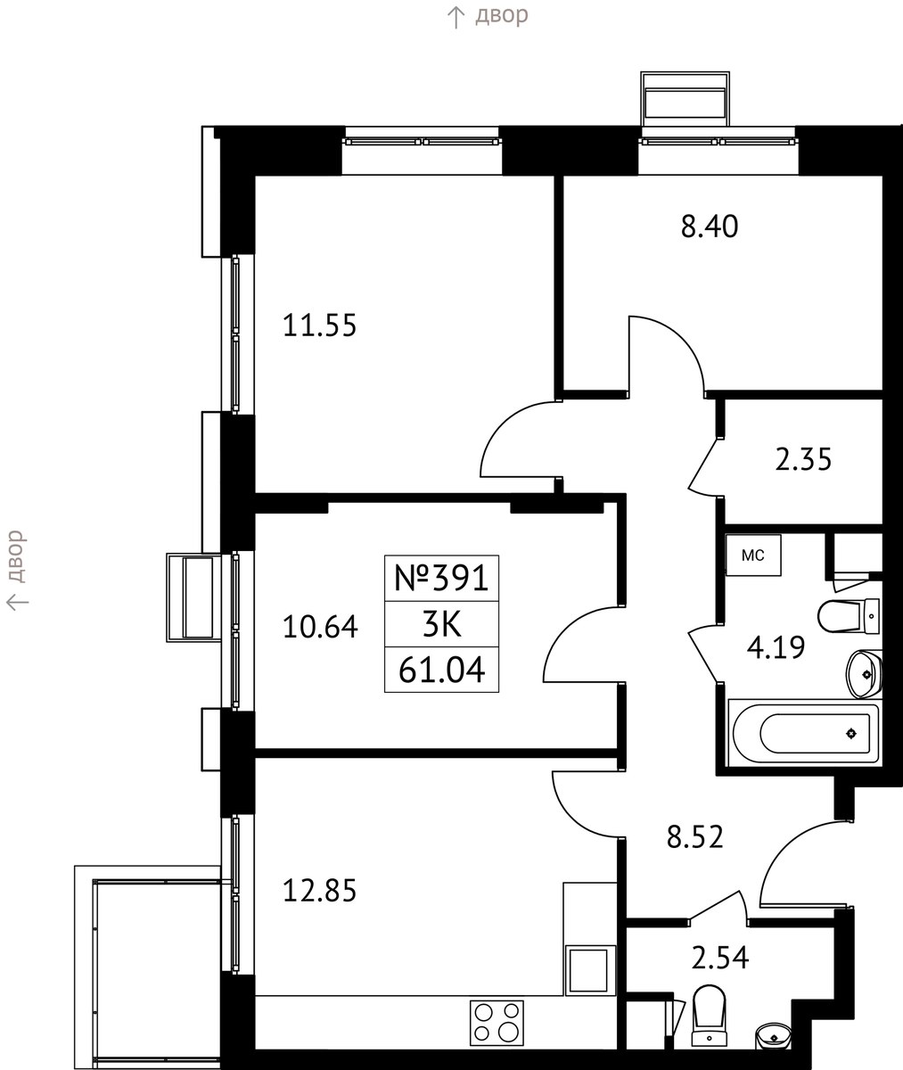 Планировка 61.04 м²