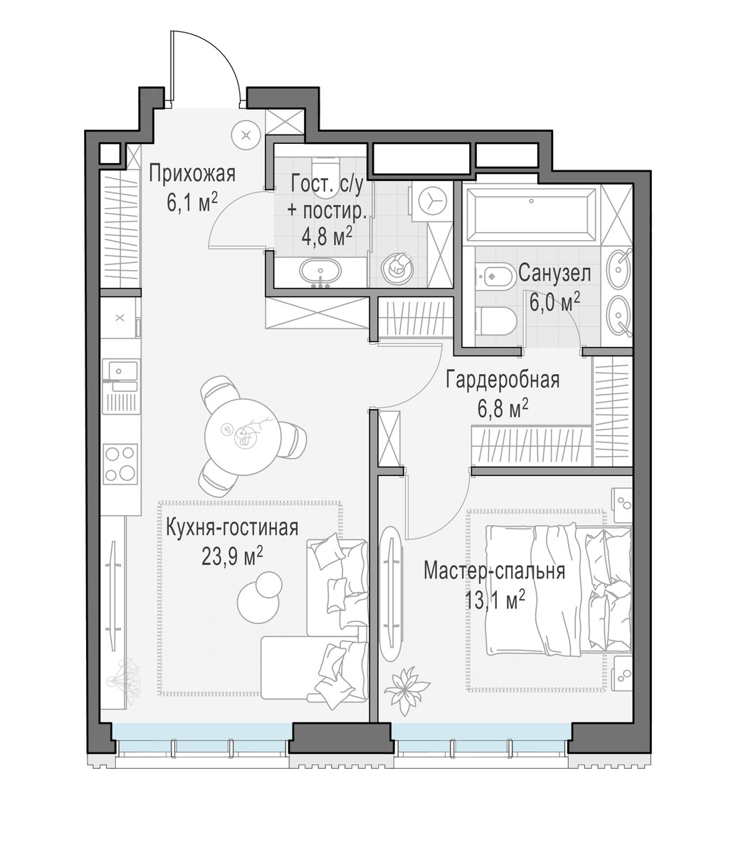 Планировка 60.7 м²