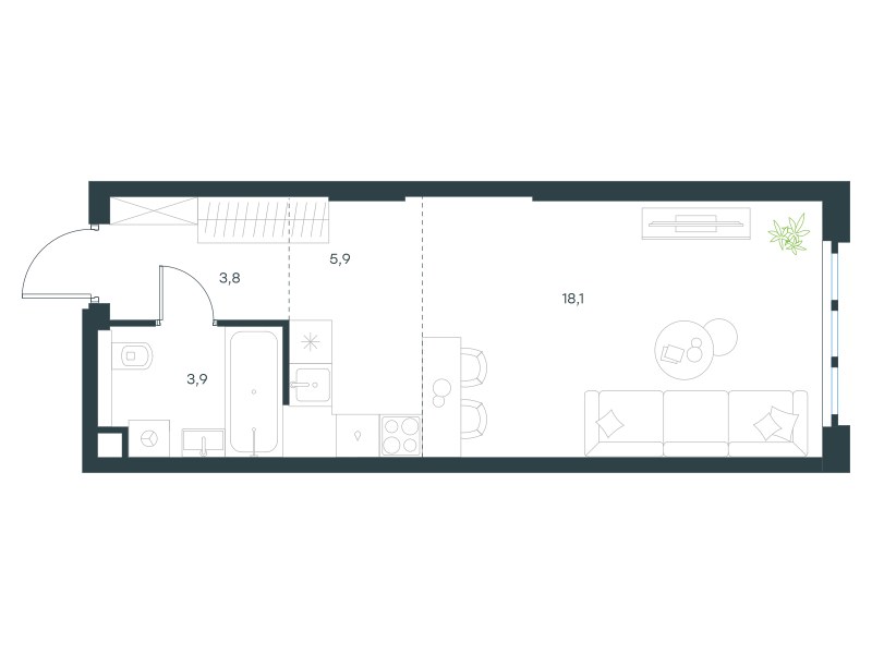 Планировка: Студия, 31.7 м²