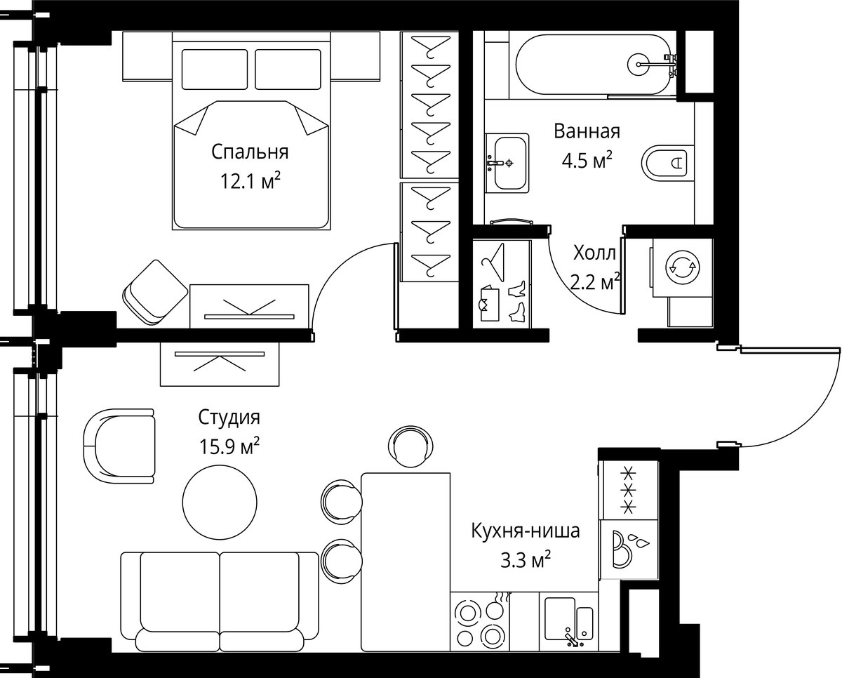 Планировка: 1-комнатная, 38.0 м²