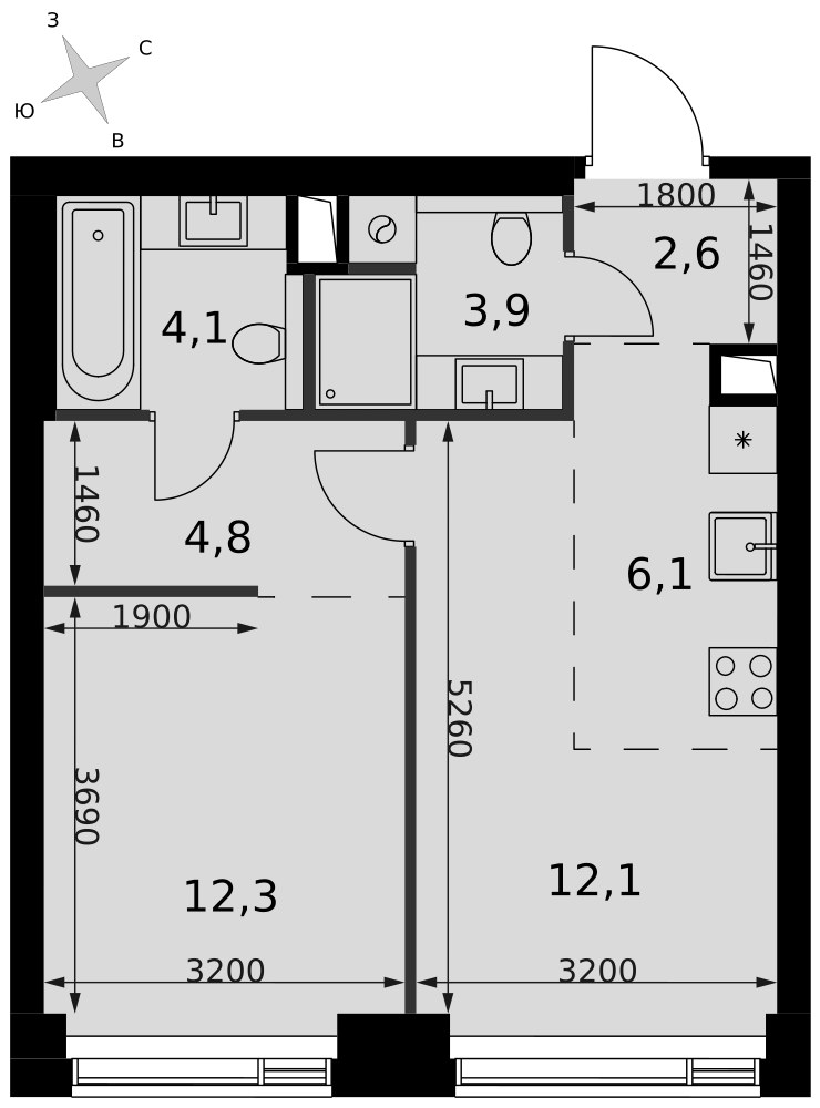 Планировка 45.9 м²