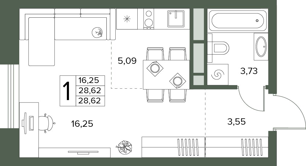 Планировка 28.62 м²
