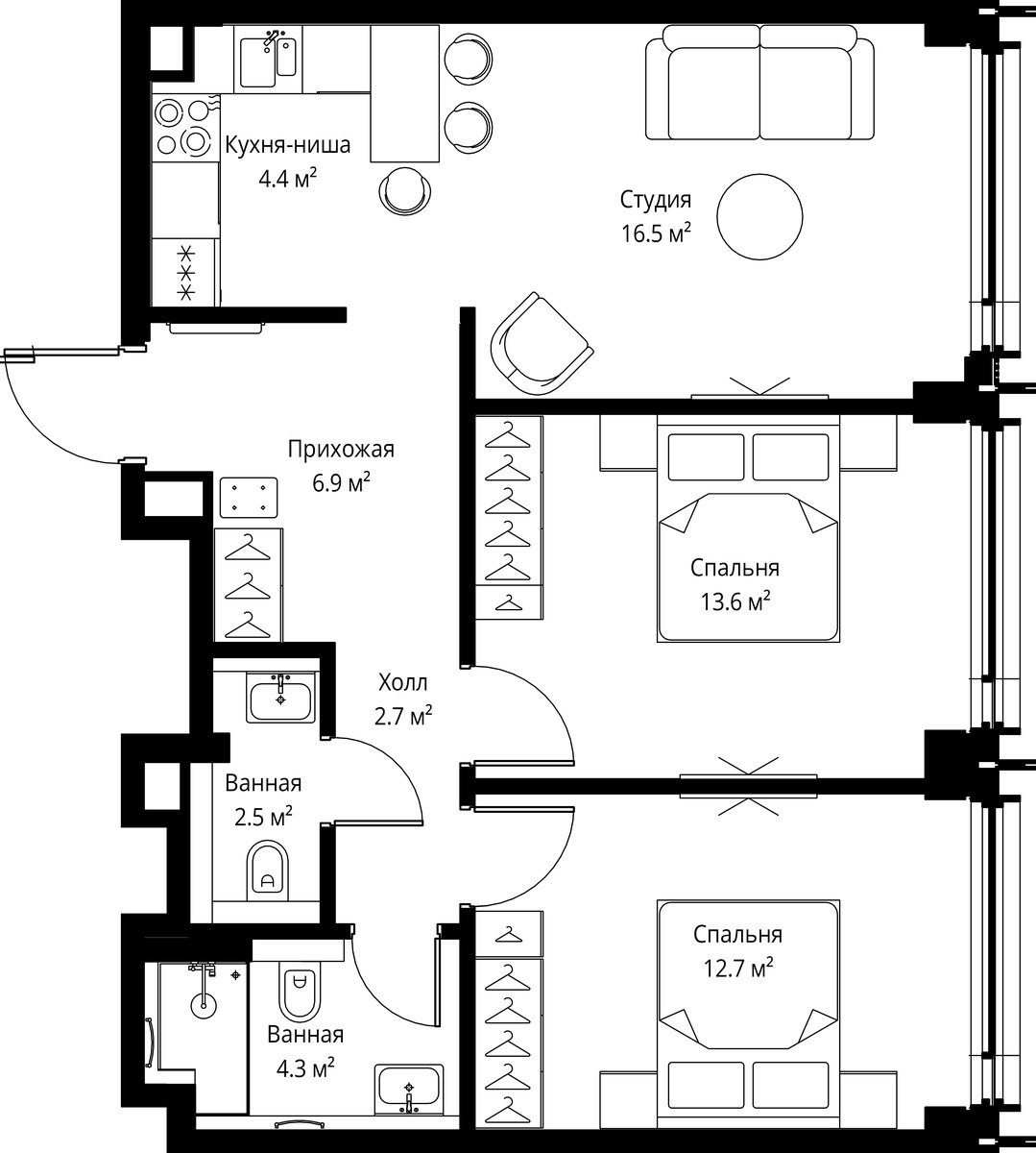 Планировка 63.6 м²