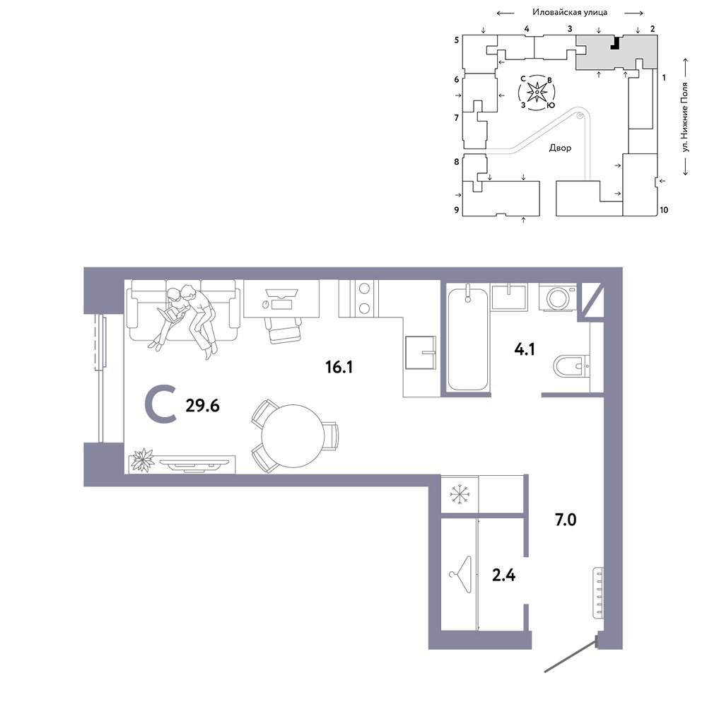 Планировка 29.6 м²