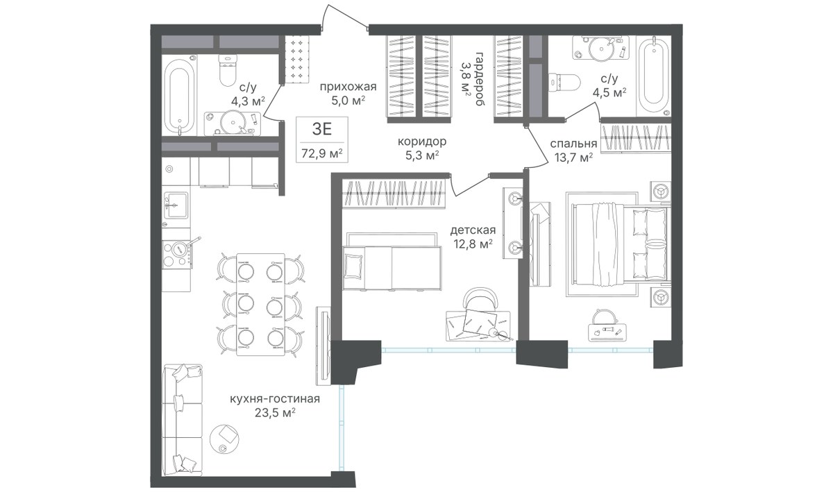 Планировка 73.2 м²