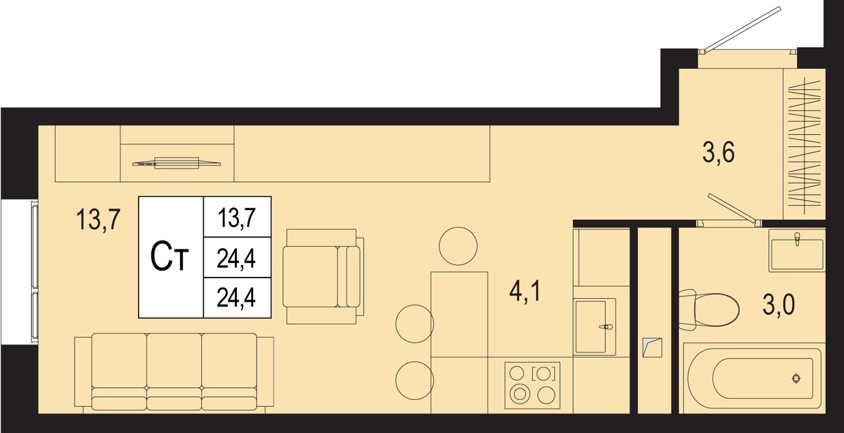 Планировка 24.4 м²
