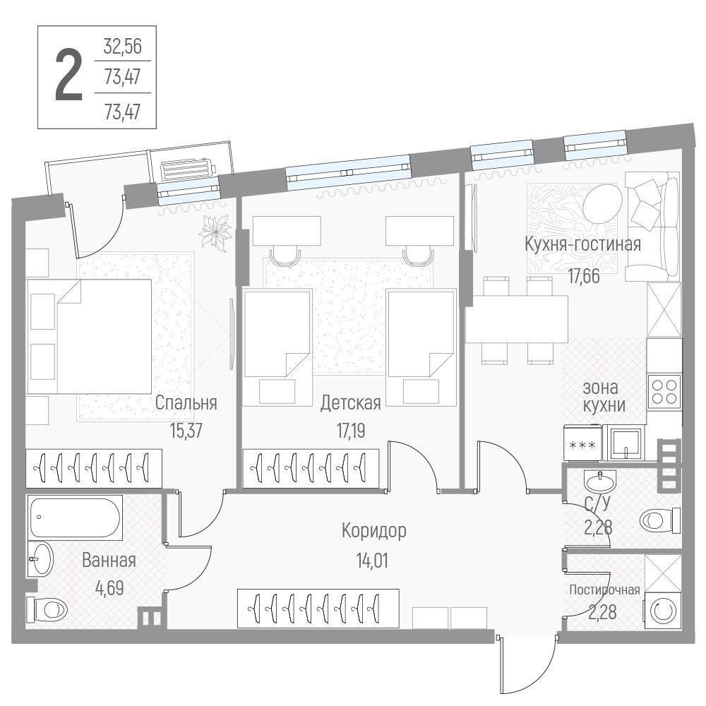 Планировка 73.4 м²