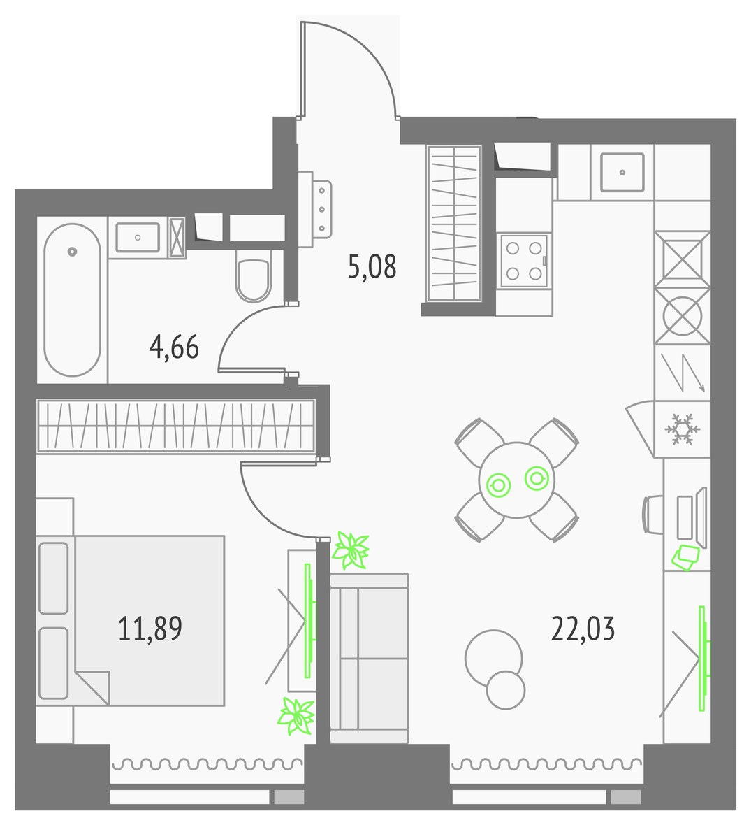 Планировка 44.51 м²