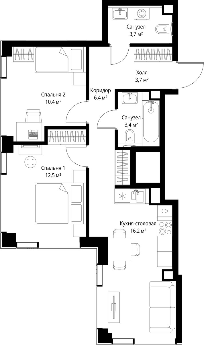 Планировка 56.3 м²