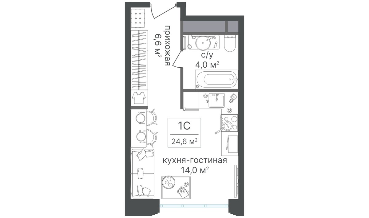 Планировка: Студия, 24.2 м²