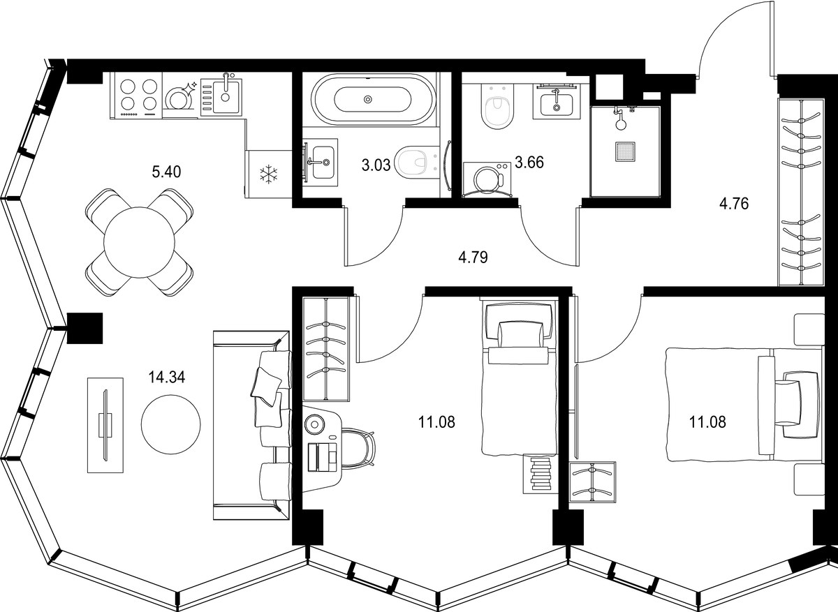 Планировка 58.14 м²