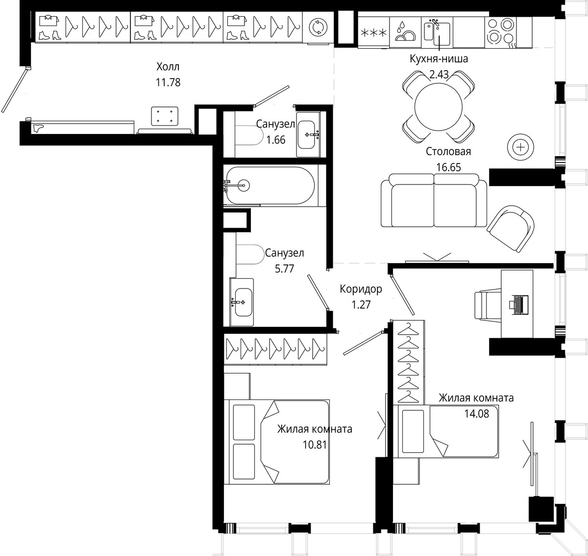 Планировка 64.3 м²