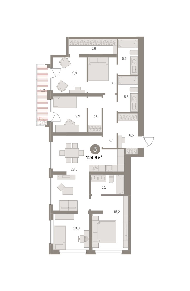 Планировка 124.6 м²