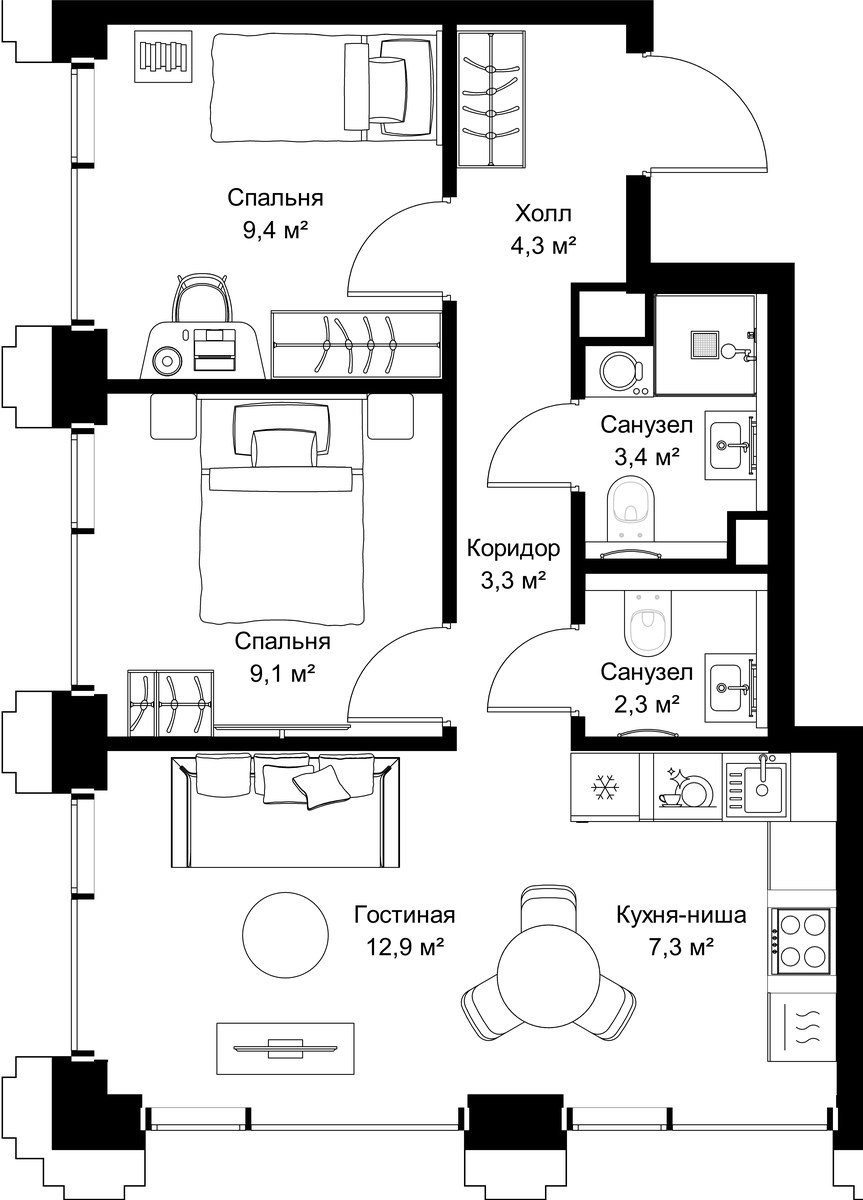 Планировка 52.0 м²