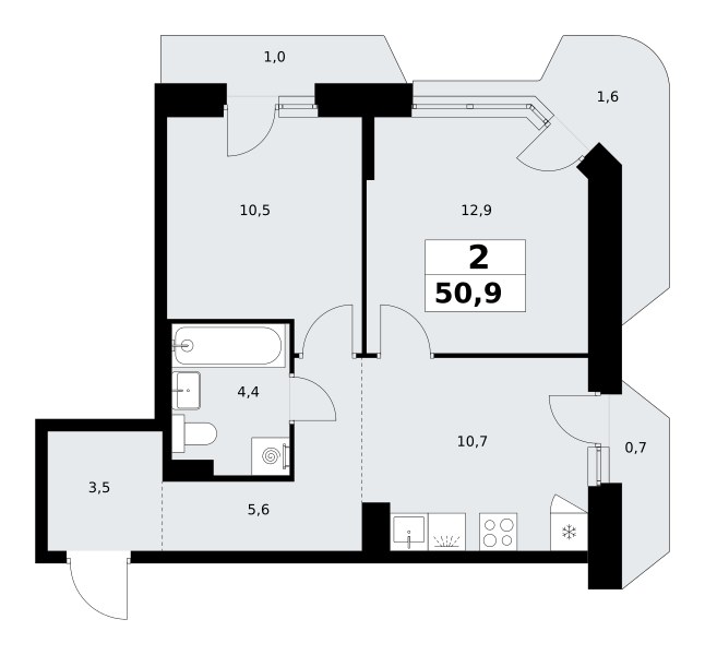 Планировка 50.9 м²
