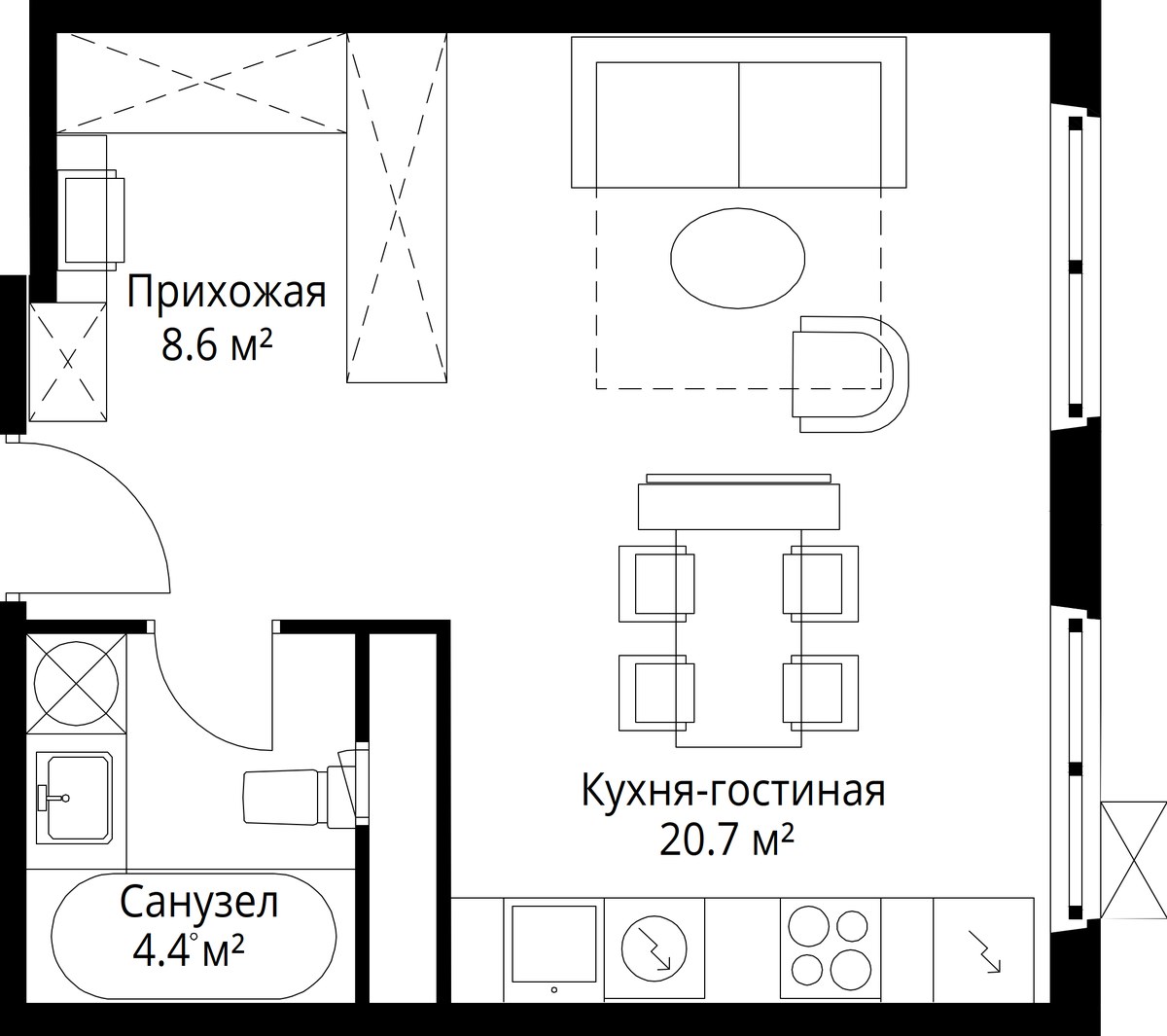 Планировка 33.7 м²