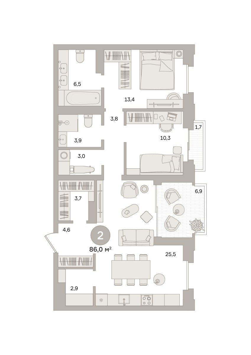 Планировка 86.02 м²