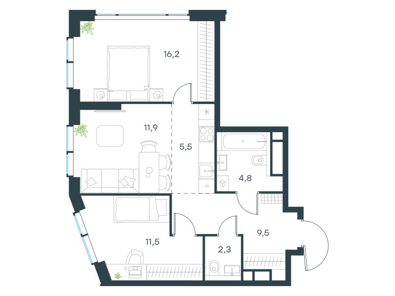 Планировка 61.9 м²