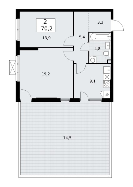 Планировка: 2-комнатная, 70.2 м²