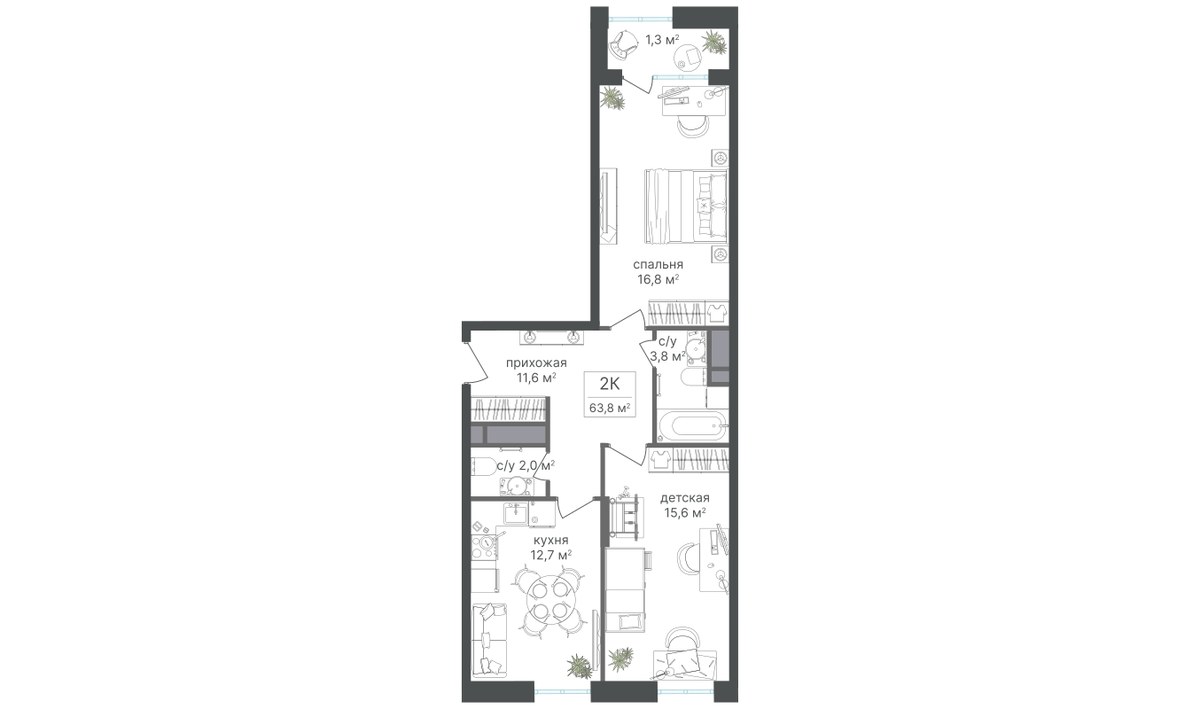 Планировка 63.4 м²