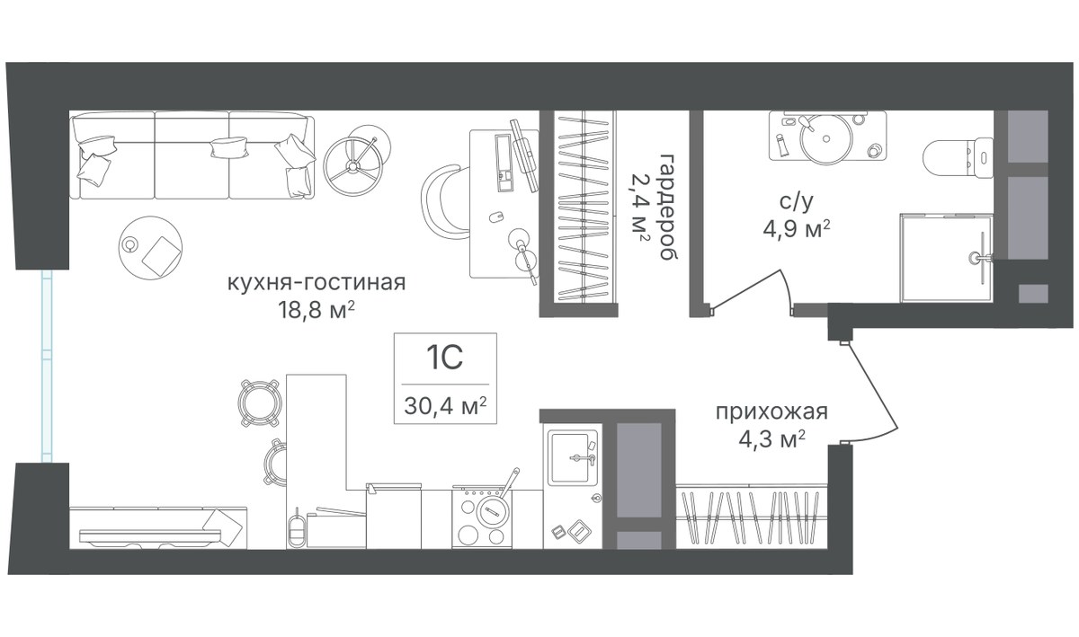 Планировка 30.4 м²