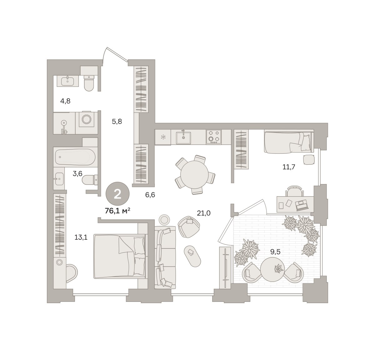 Планировка 76.09 м²