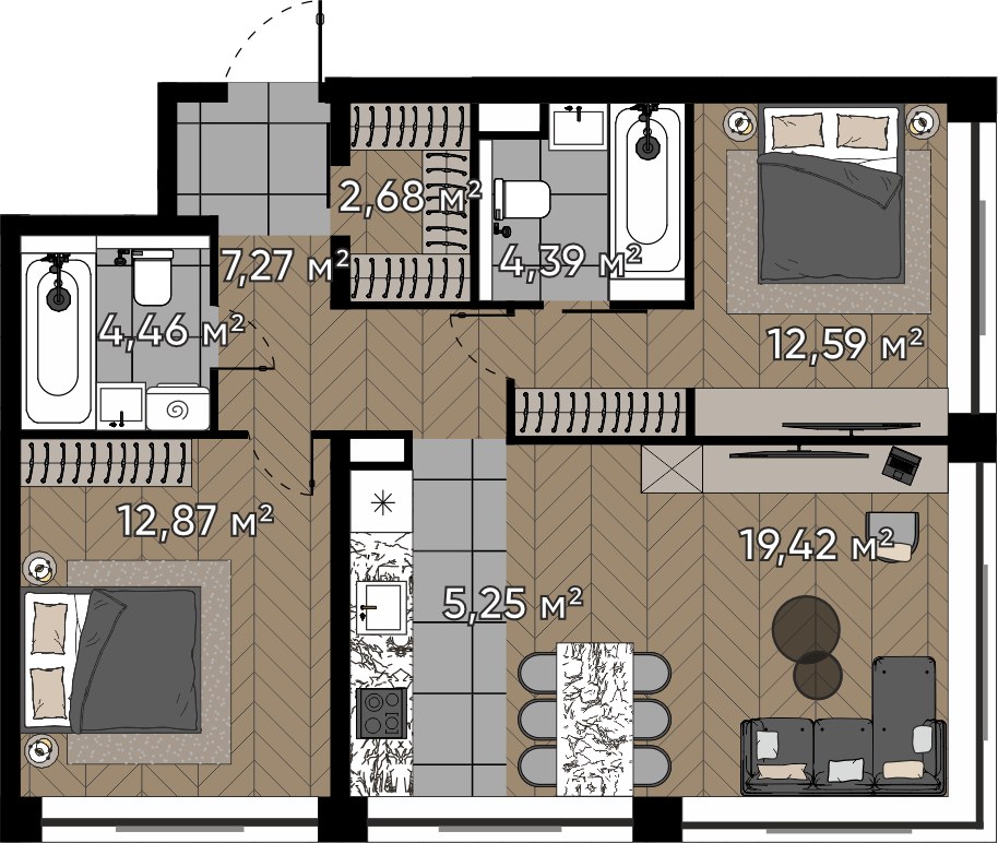 Планировка 68.93 м²