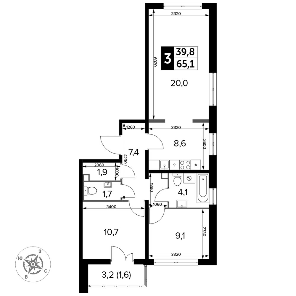 Планировка 65.3 м²