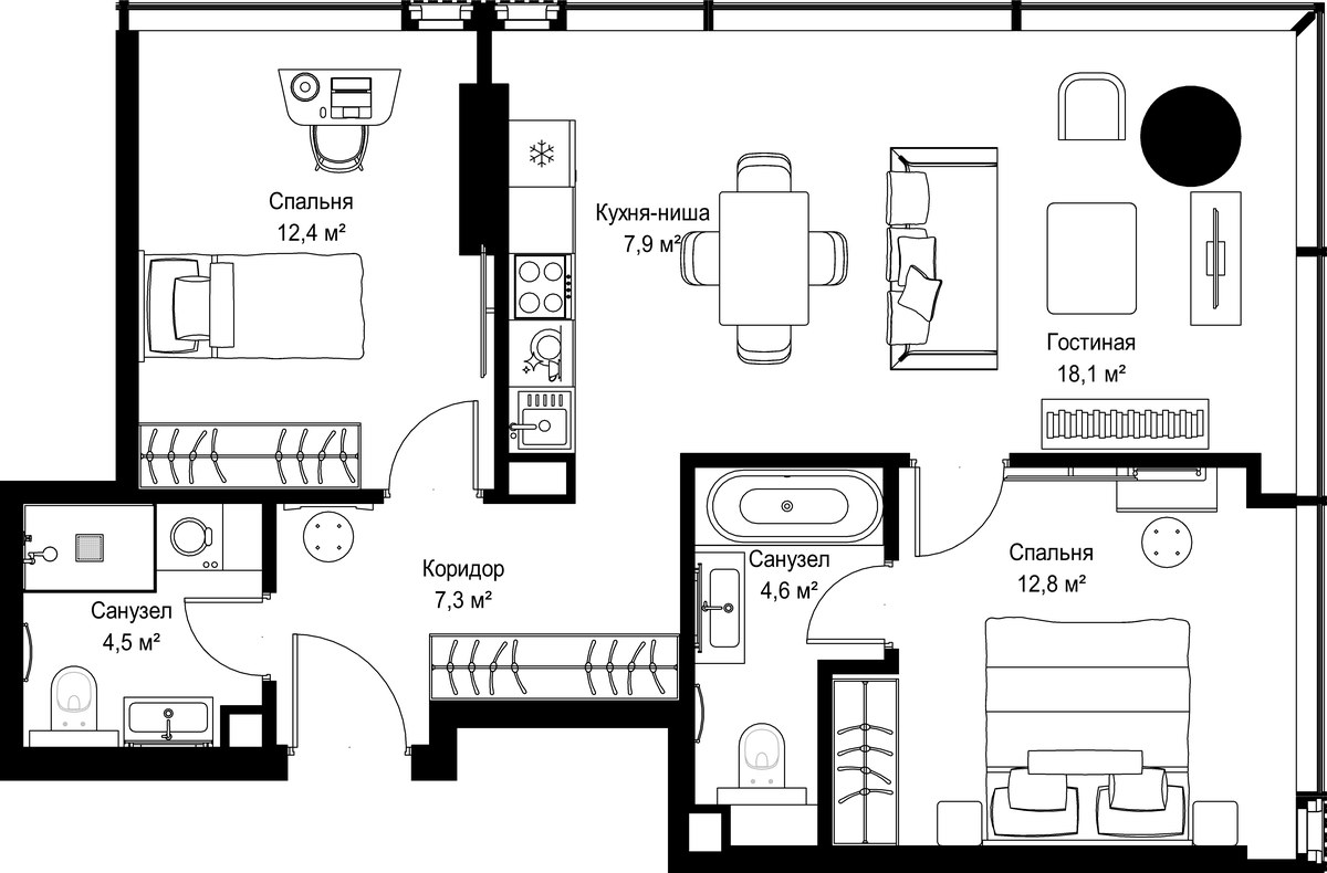 Планировка 67.6 м²