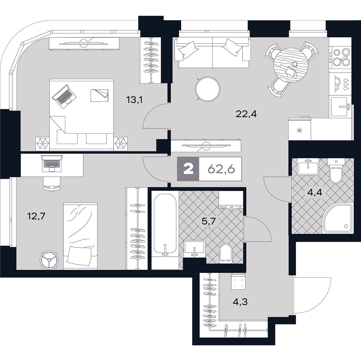 Планировка 62.6 м²