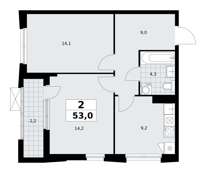 Планировка 53.0 м²