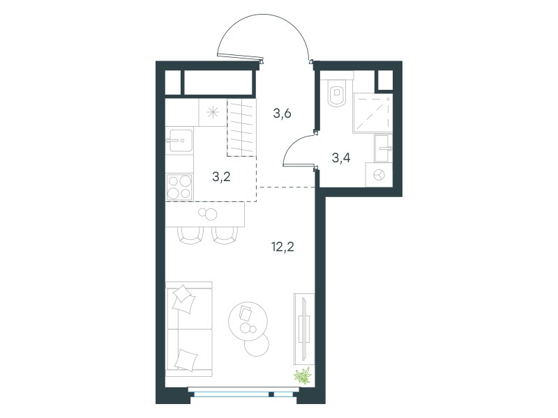 Планировка 22.4 м²