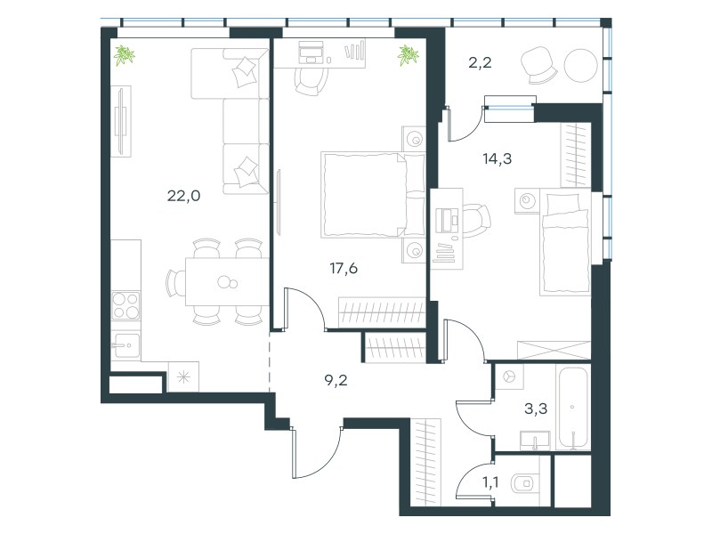 Планировка 69.7 м²