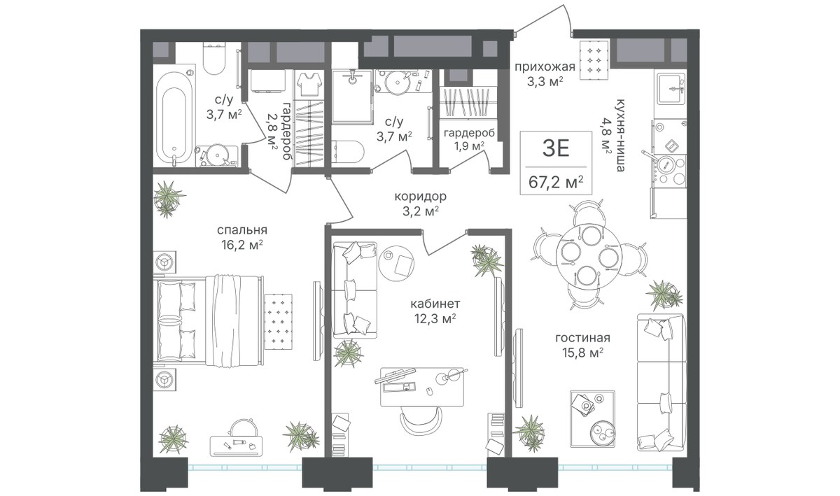 Планировка 67.2 м²