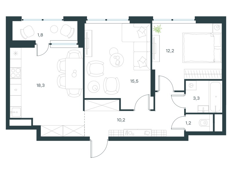 Планировка 62.5 м²